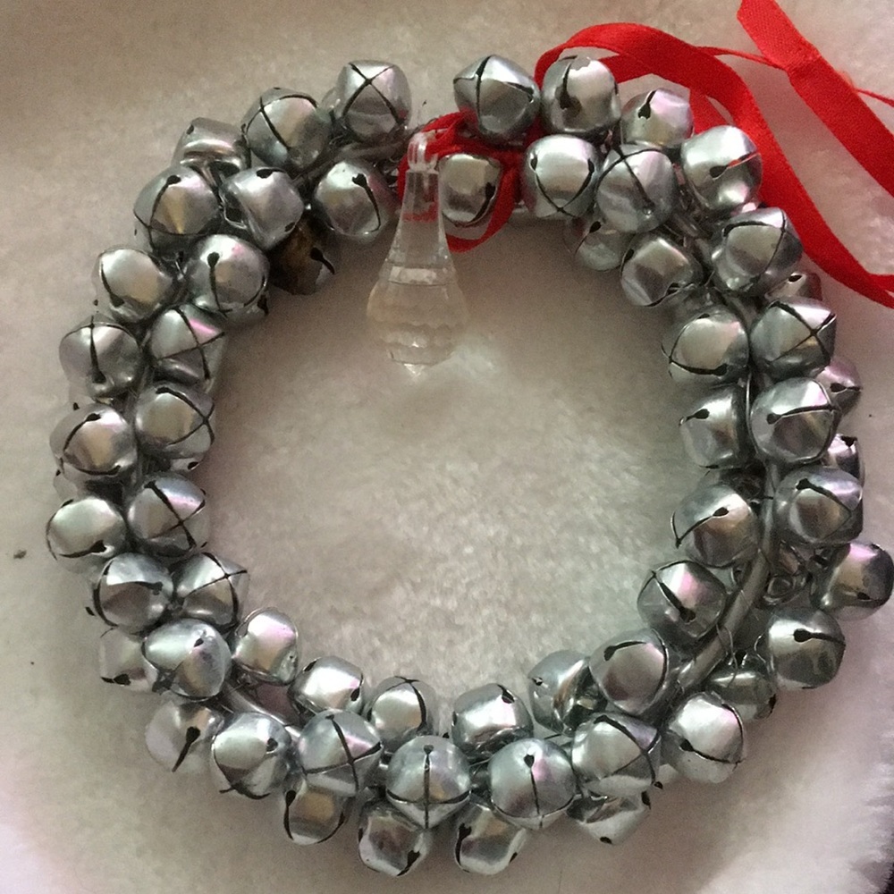 Silver Bells wreath with Red Ribbon
